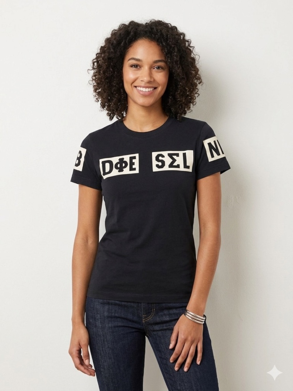 Diésel Black Graphic Logo Tee with White Panels